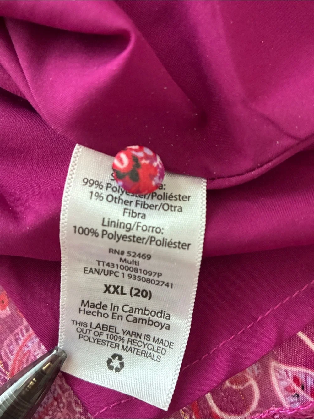 Vibrant Silky Ruffle Flirty Pink Maroon Paisley V-Neck Elastic Waist Dress - Picture 9 of 10